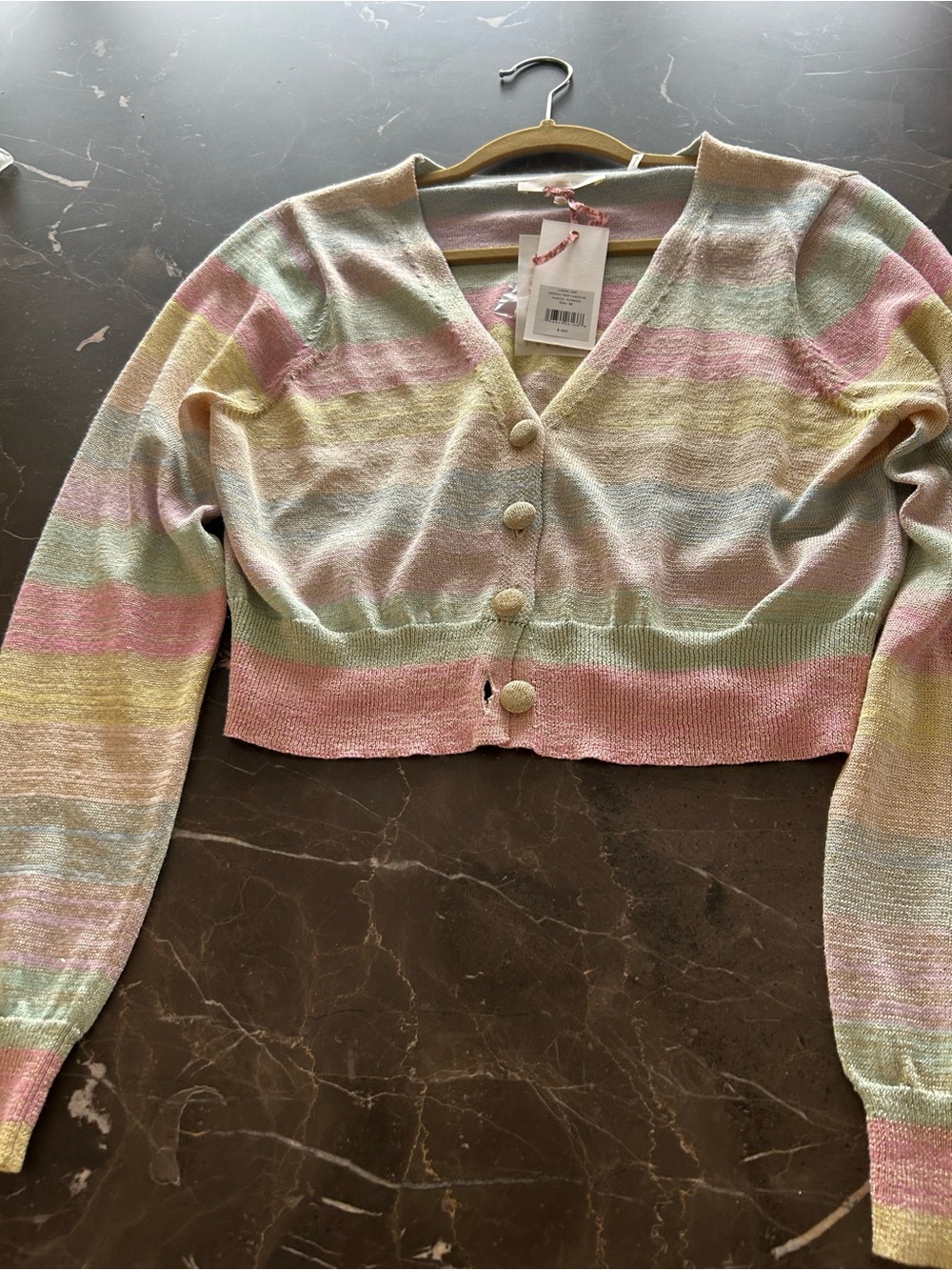 Milly Pastel Striped Cropped Cardigan - Pink, Yellow, Green, Blue